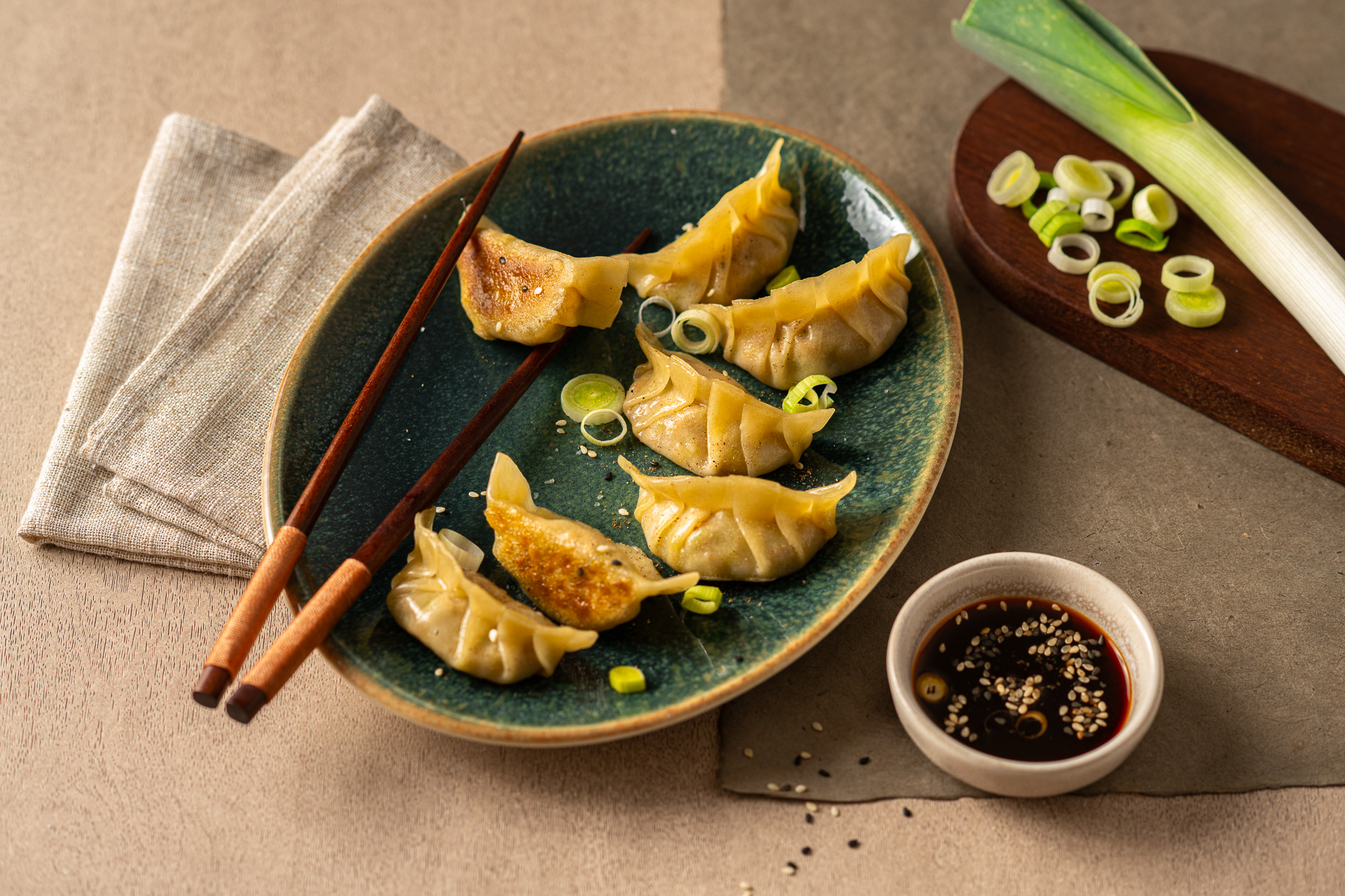 Gyozas au maquereau et poireaux