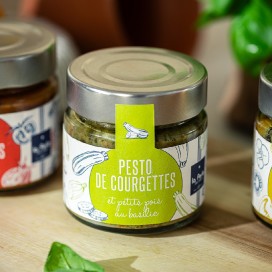 Pesto de courgette et petits pois au basilic